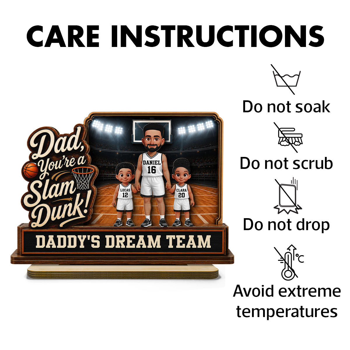 Dad You Are A Slam Dunk Basketball Man & Kids 2D Flat - Personalized 2-Layered Wooden Plaque -  Gift For Basketball Dad
