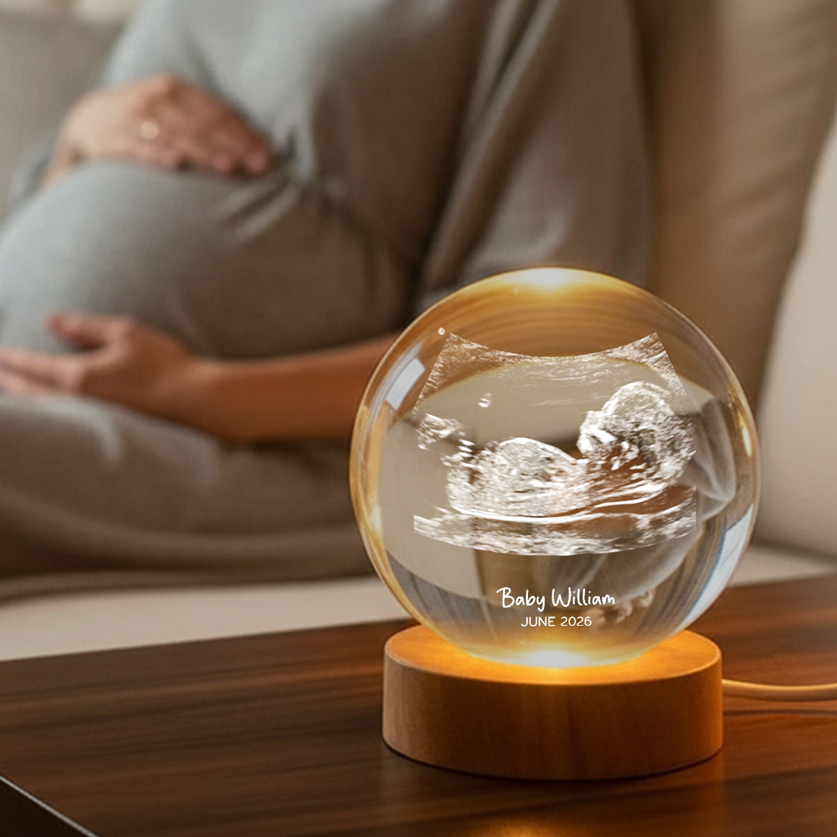 Custom Ultrasound Baby Sonogram - Personalized Crystal Ball LED Night Light - Pregnancy Reveal, Baby Shower Present