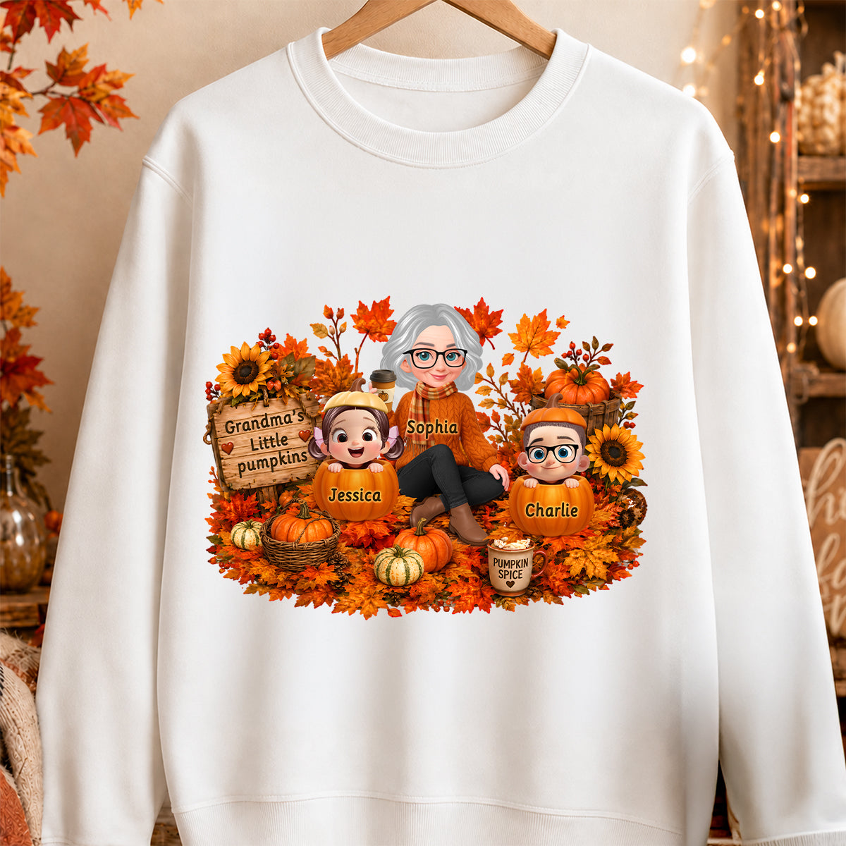 Grandma's Little Pumpkins Grandkids Fall - Personalized Shirt - Fall Season Gift, Gift For Grandma