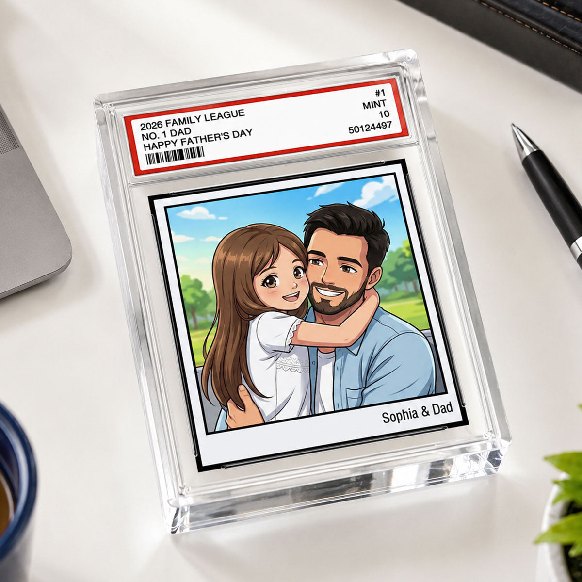 Vintage No. 1 Dad Trading Card Trading Card Cartoon Style - Personalized Acrylic Block Plaque -  Gift For Dad, Husband