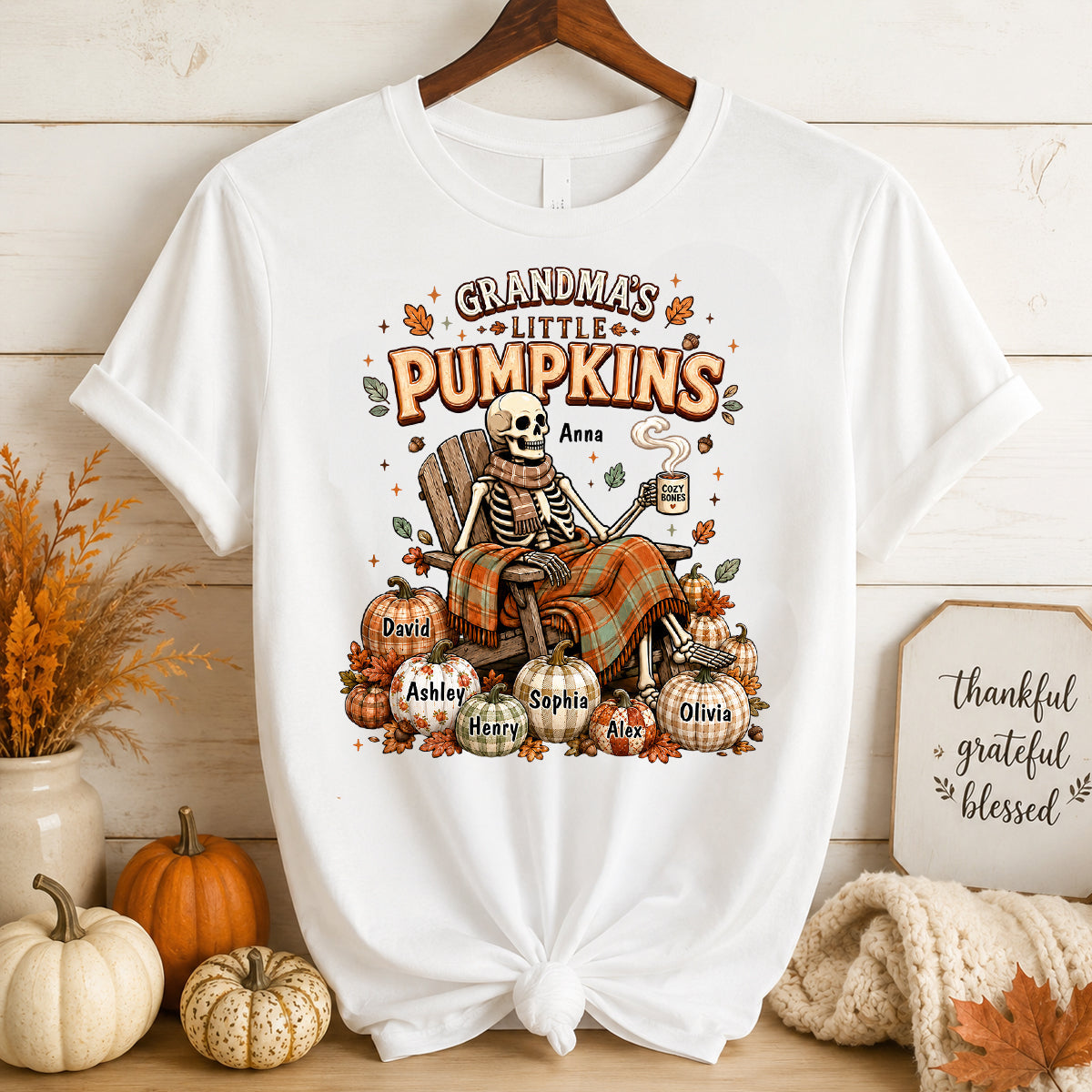 Grandma Skeleton Pumpkins Halloween - Personalized Shirt - Halloween Gift, Gift For Grandma