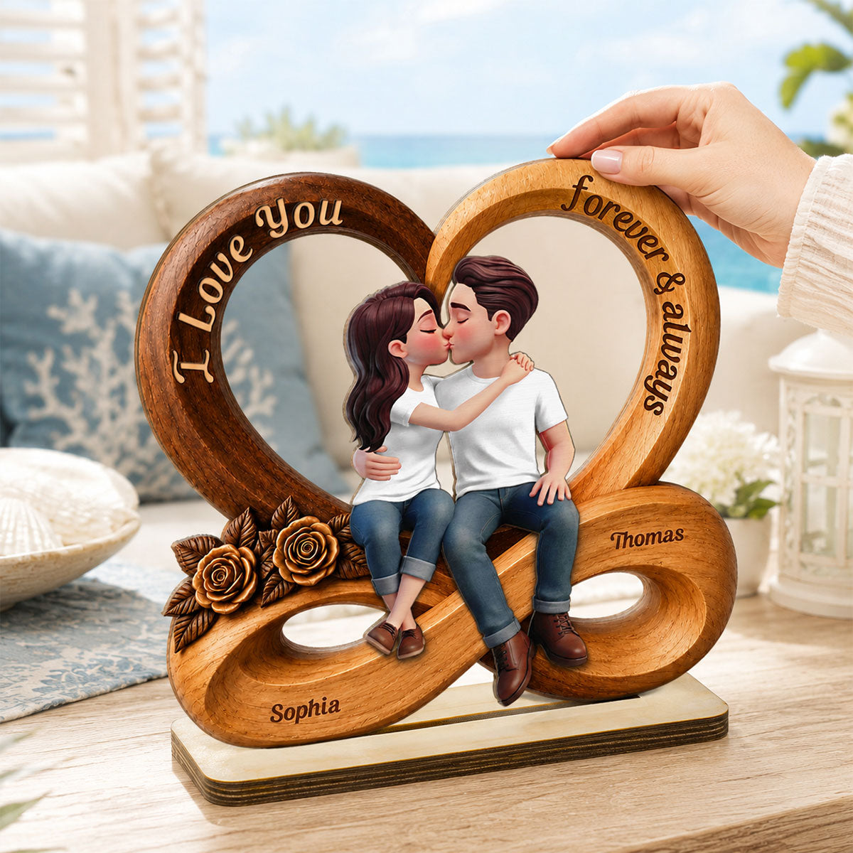 Couple Love You Forever & Always Infinity Heart - Personalized 2-Layered Wooden Plaque - Anniversary Gift For Couple, For Him, For Her