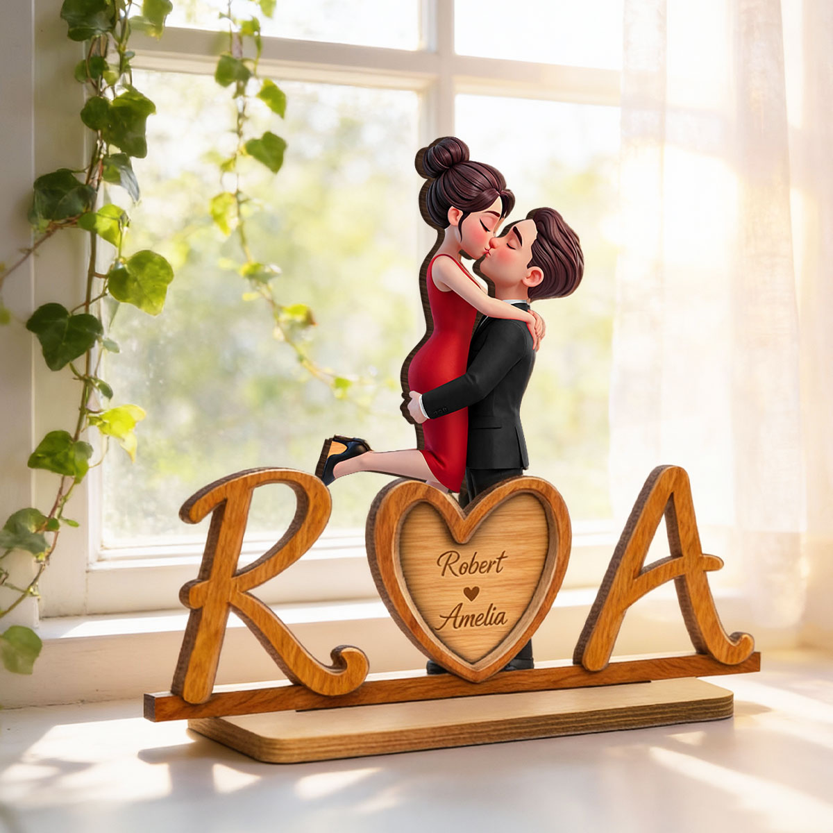 Couple Initials Heart - Personalized 2-Layered Wooden Plaque - Valentine's Day Gift for Her, for Him