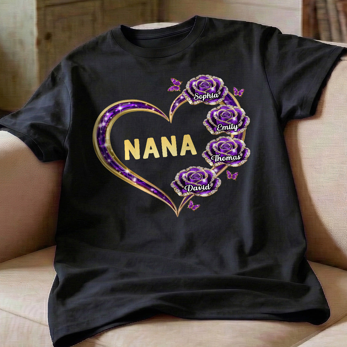 Grandma Rose Heart Custom Kids Names - Personalized Shirt - Gift For Grandma, Mom