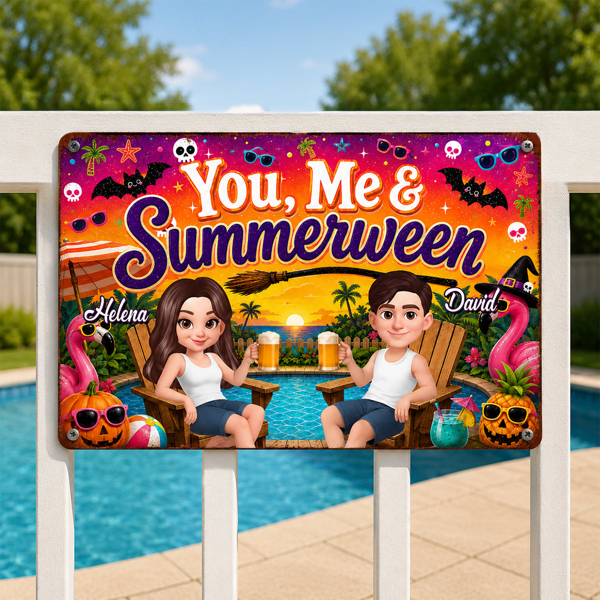 You and Me Summerween Couple - Personalized Metal Sign - Halloween Summer Decor
