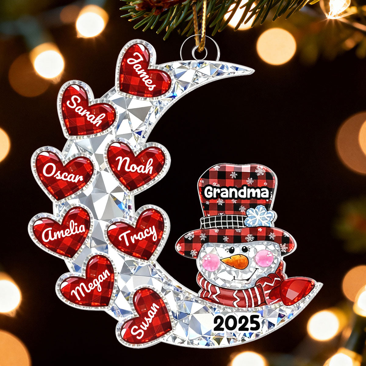 3D Crystal Effect Grandma Grandkid Moon Heart - Personalized Acrylic Ornament - Christmas Gift for Grandma, Grandkids
