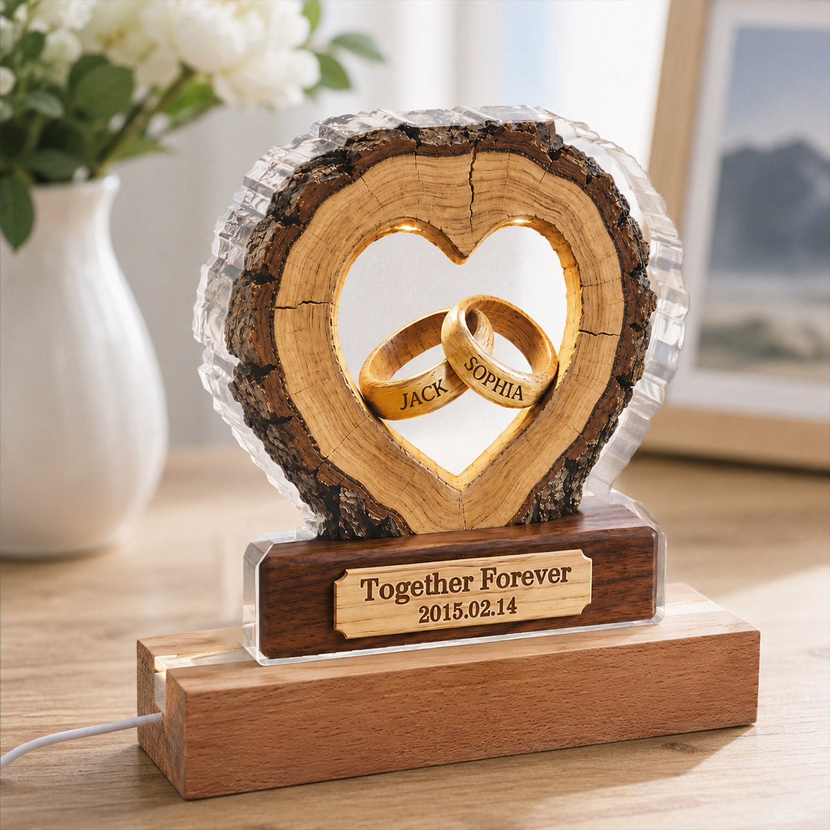 Together Forever Couple Anniversary 2D Flat - Personalized Acrylic Block LED Night Light - Heartfelt Gift for Her, for Him