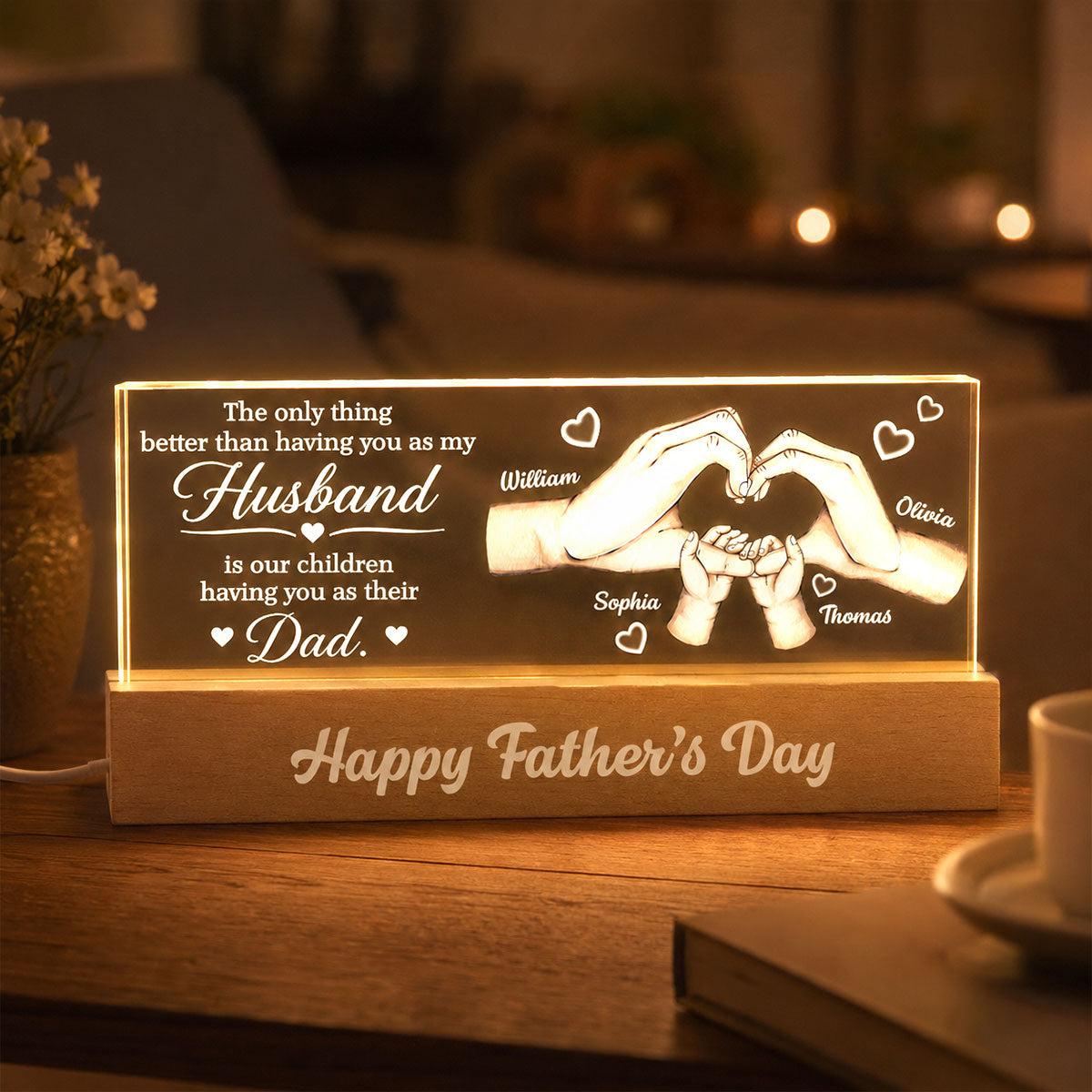 The Only Thing Having You As My Husband Family Hands - Personalized Acrylic Block LED Night Light - Father's Day Gift For Husband