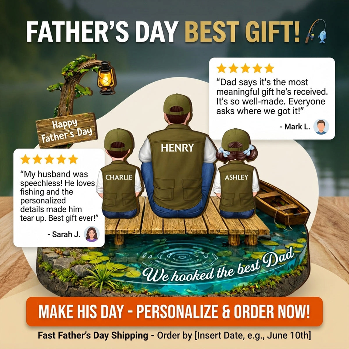 We Hooked The Best Dad Fishing - Personalized 2-Layered Wooden Plaque - Heartfelt Gift For Dad, Gift For Husband