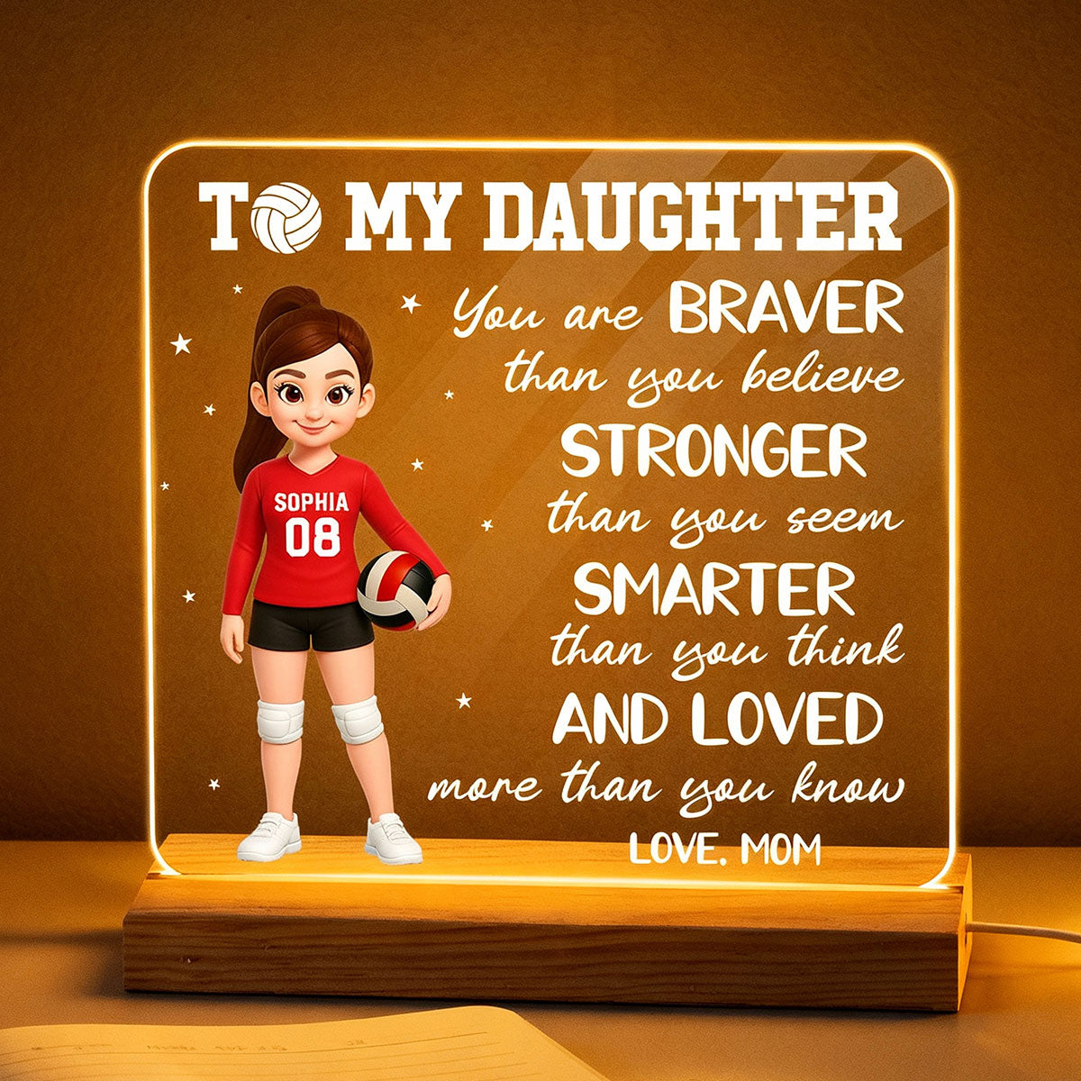 To My Daughter Granddaughter Volleyball Player You Are Braver Than You Think - Personalized Acrylic LED Night Light