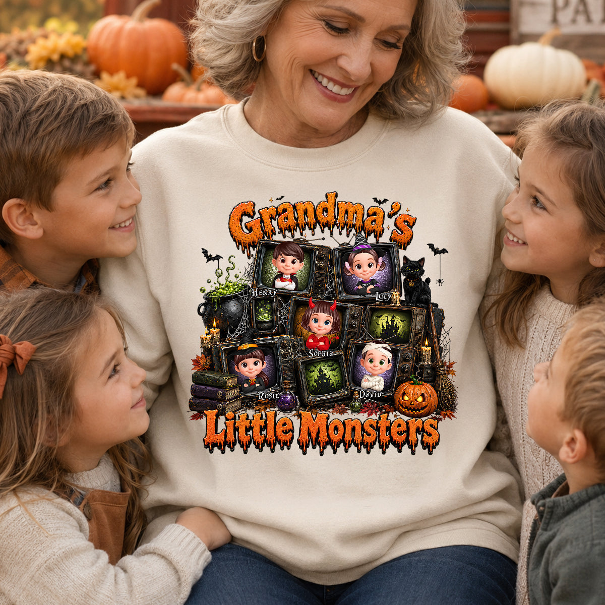 Grandma's Little Monsters Horror Night - Personalized Shirt - Halloween Gift, Gift For Grandma