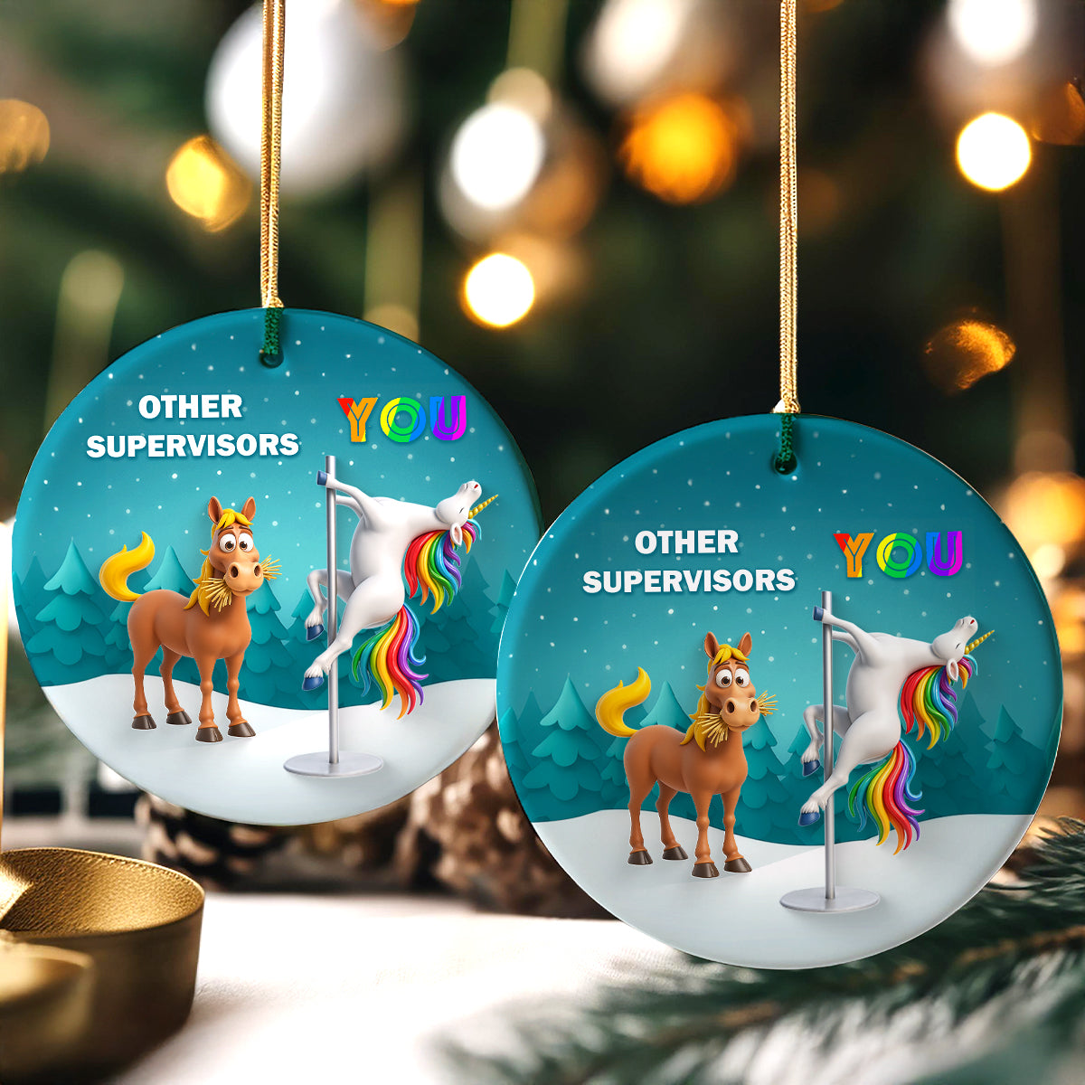 Funny Unicorn Coworker - Personalized Ceramic Ornament - Christmas Gift for Coworker, White Elephant