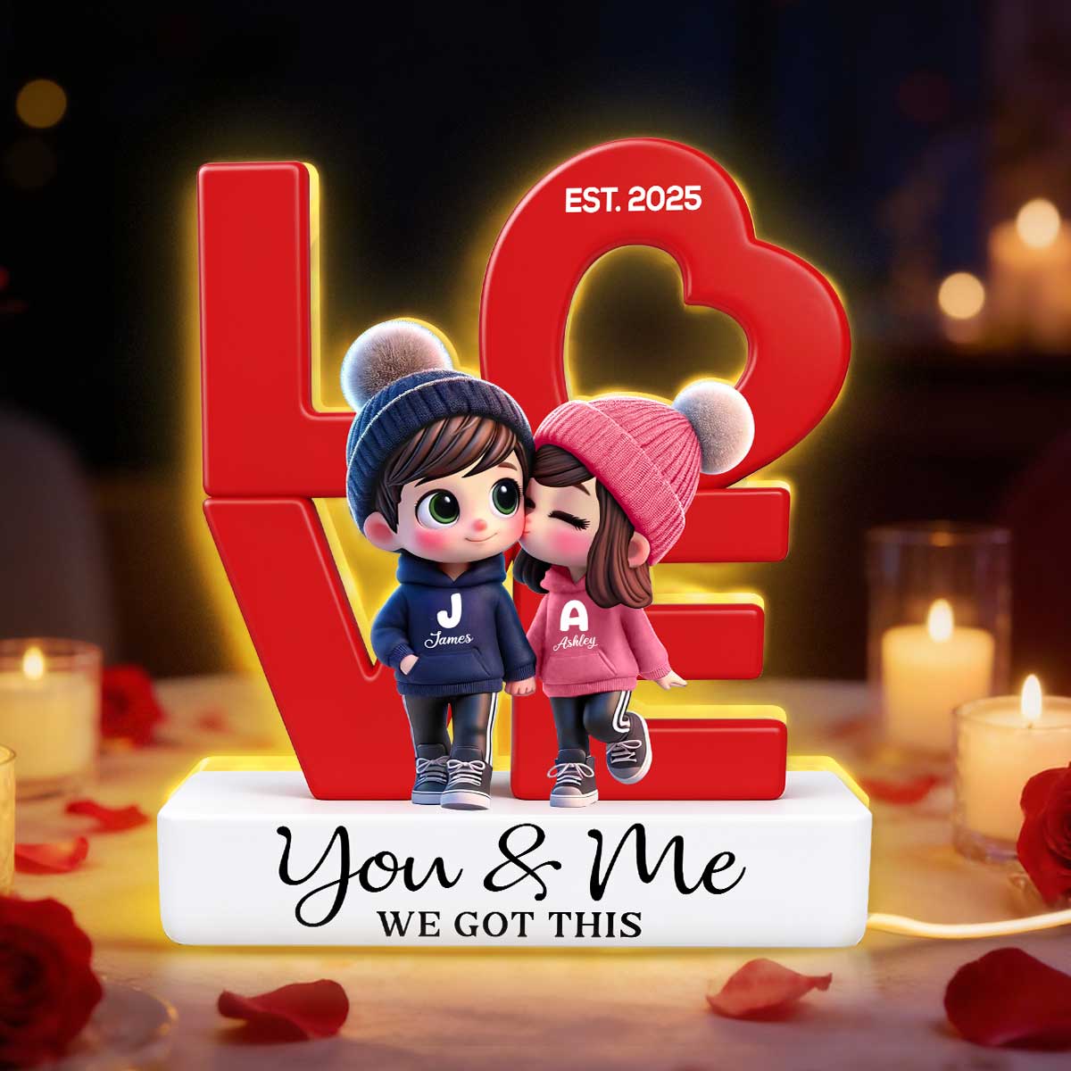 Eternal Love Cute Chibi Couple - Personalized Light Box - Heartfelt Valentine's Day Gift, Anniversary Gift For Couple, For Him, For Her