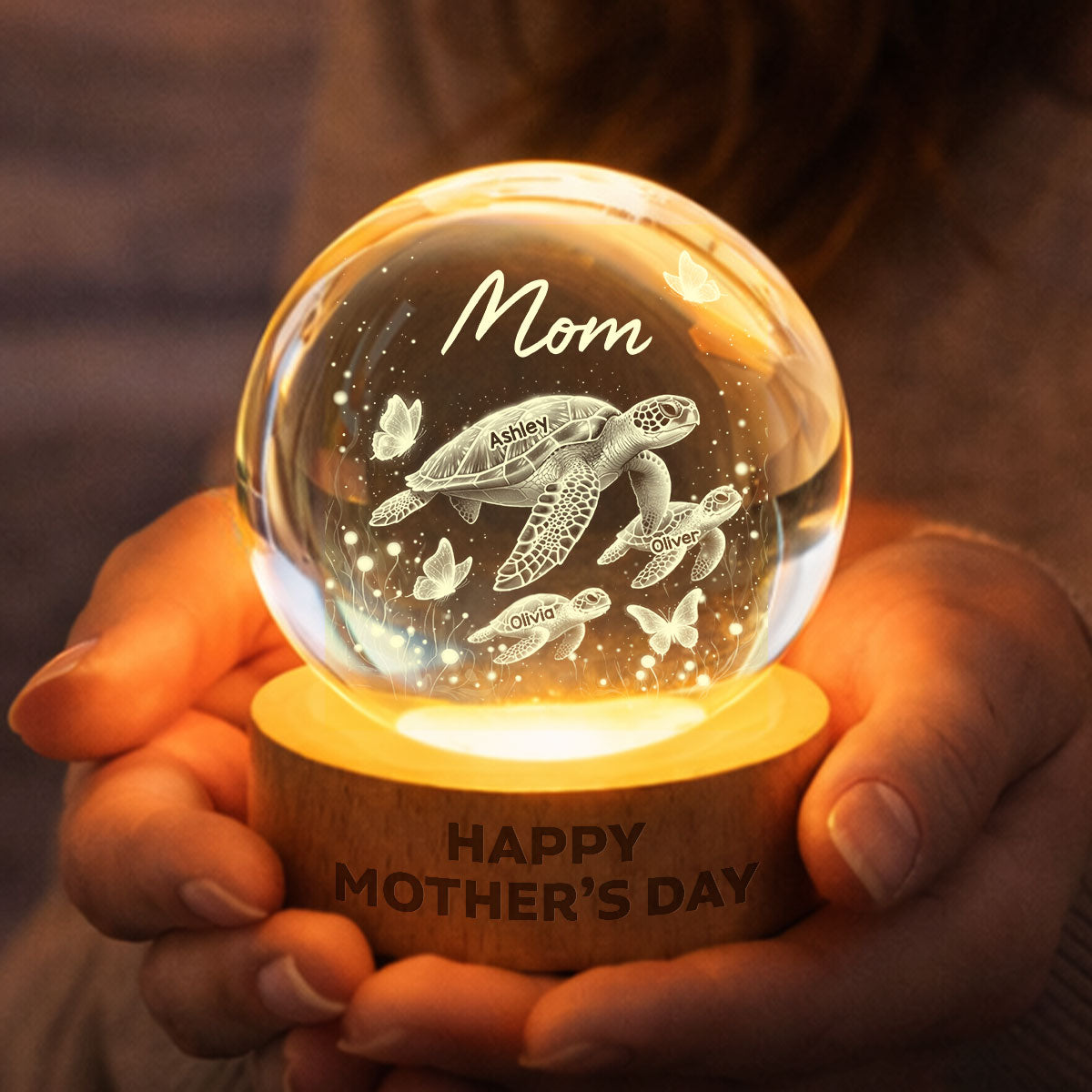 Grandma Mom Sea Turtle - Personalized Crystal Ball LED Night Light - Mother's Day Gift for Grandma