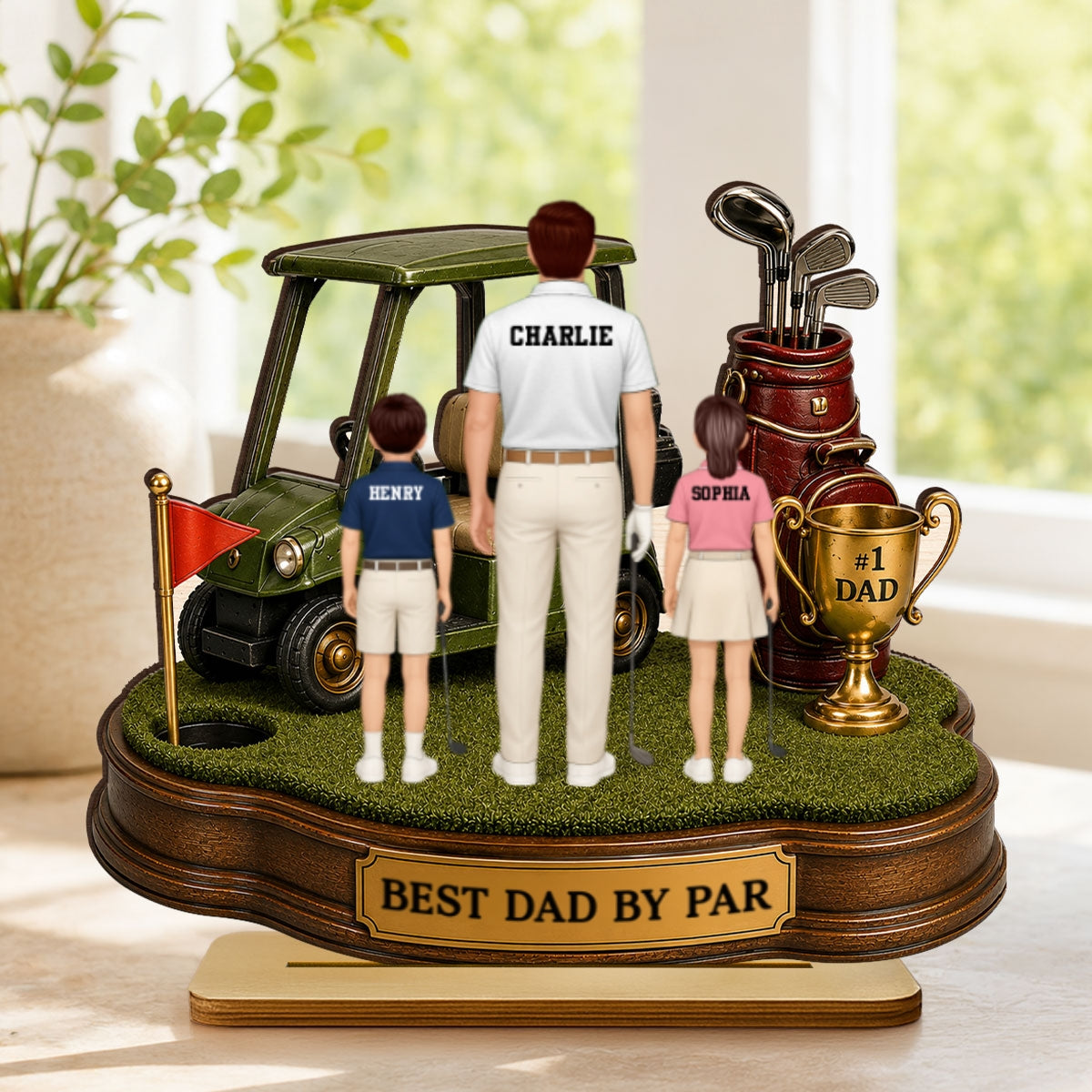 Best Dad By Par Golf Dad & Kids - Personalized 2-Layered Wooden Plaque -  Gift For Dad, Husband