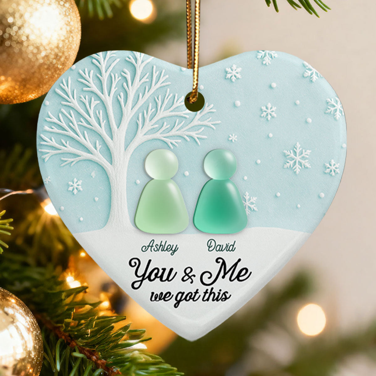 3D Sea Glass Effect Christmas Couple Growing Old Together - Personalized Ceramic Ornament With Acrylic Pieces