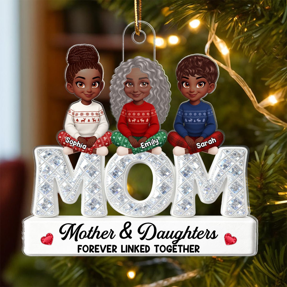 3D Shining Effect Mom And Daughters - Personalized Acrylic Ornament - Christmas Gift For Mom, Daughters