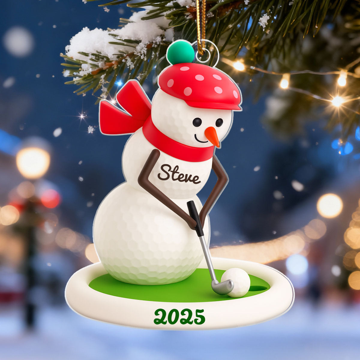 Snowman Playing Golf - Personalized Acrylic Ornament - Christmas Gift for Golfer