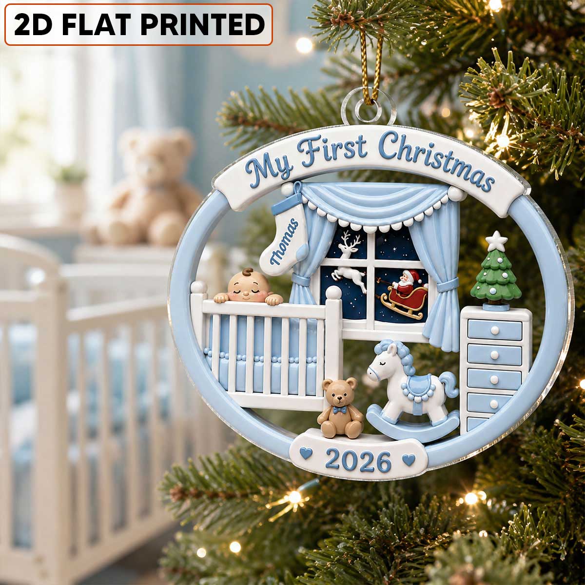 Light Pink Blue Baby's 1st Christmas 2026 - Personalized Acrylic Ornament - Unique Christmas Gift For New Parent, Newborn Keepsake