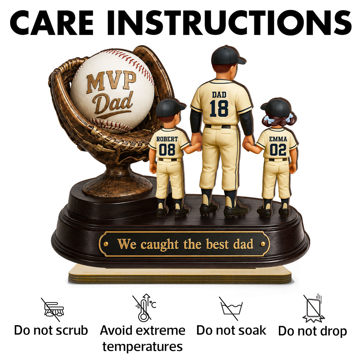 We Caught the Best Dad Baseball Trophy - Personalized 2-Layered Wooden Plaque -  Gift for Dad, Husband