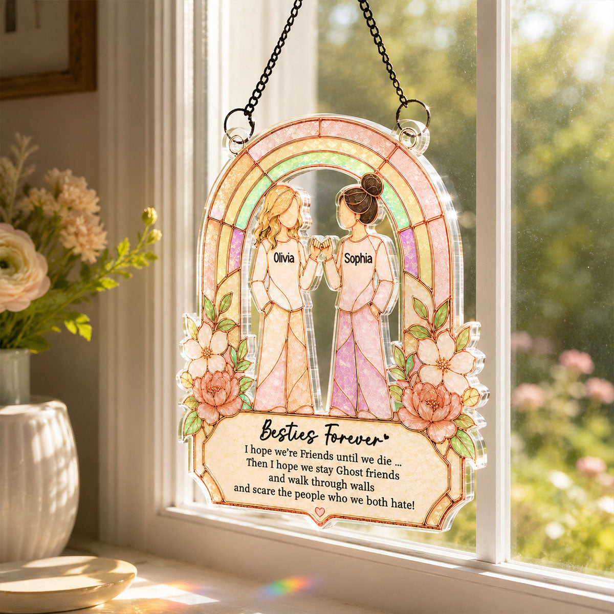 Besties Forever Pinky Promise - Personalized Acrylic Suncatcher - Friendship Keepsake For Best Friends