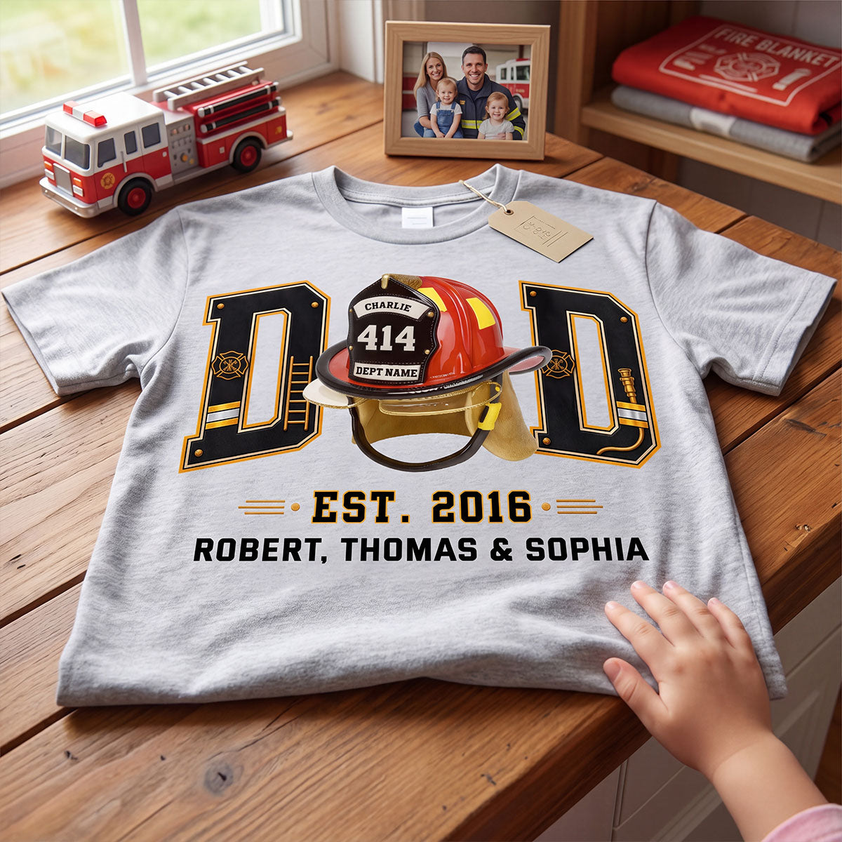 Proud Firefighter Dad Firefighter Helmet - Personalized Shirt - Father's Day Gift For Dad, Husband