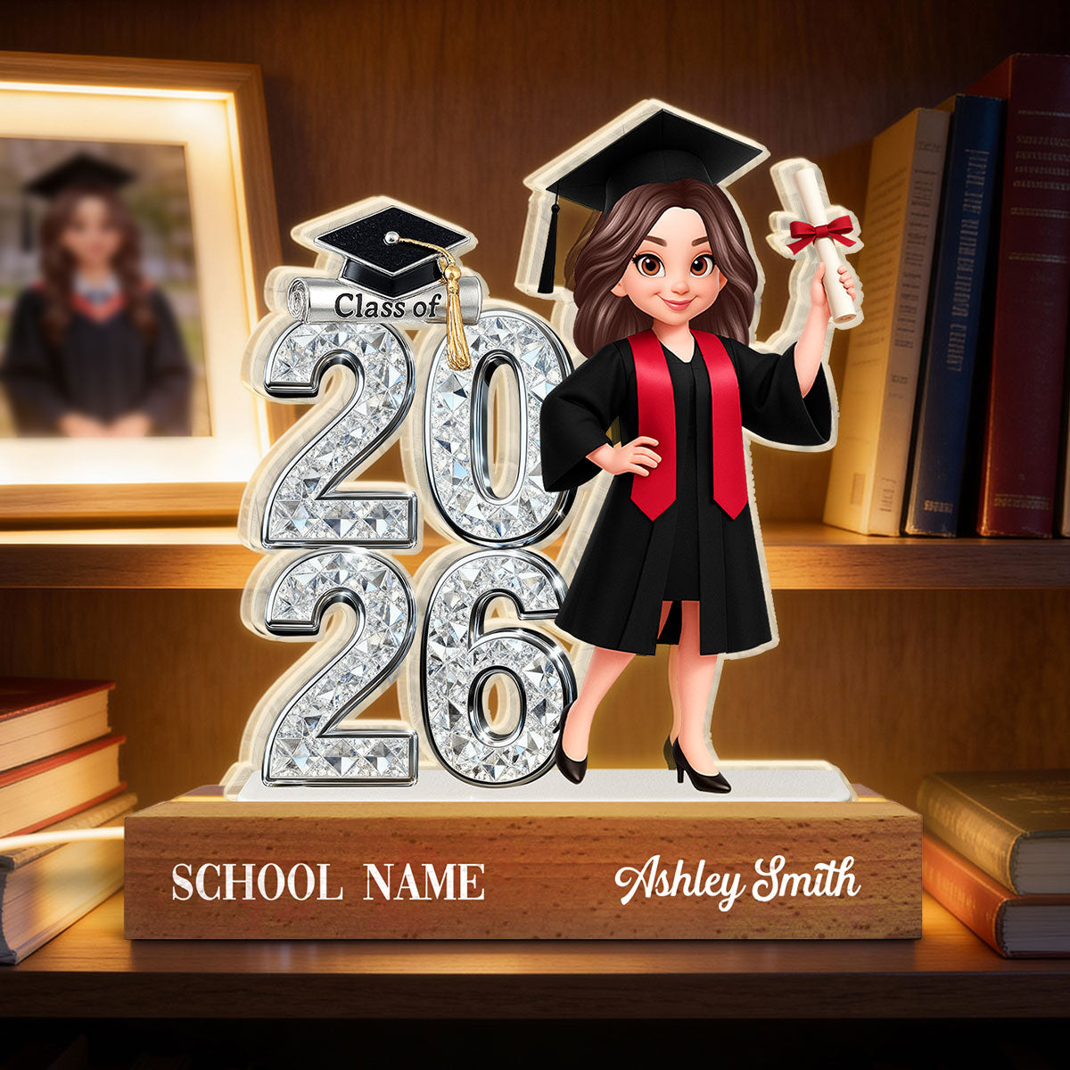 Class Of 2026 2027 Shiny Effect 2D Flat - Personalized Acrylic Block LED Night Light - Graduation Gift For Graduates, Daughter