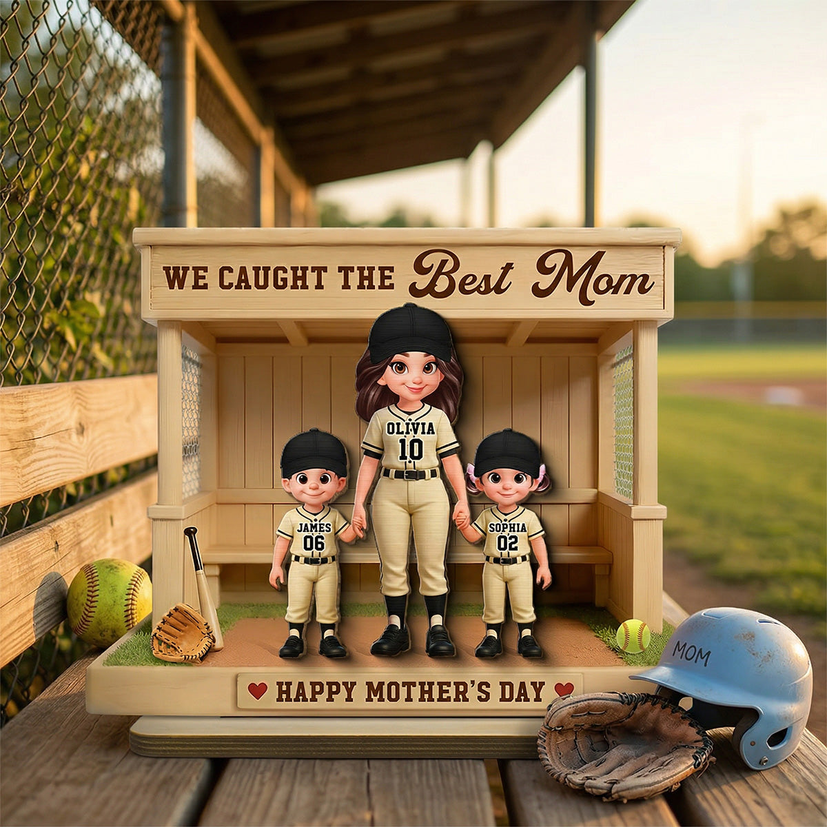 We Caught The Best Mom Softball Dugout - Personalized 2-Layered Wooden Plaque - Mother's Day Gift For Softball Mom