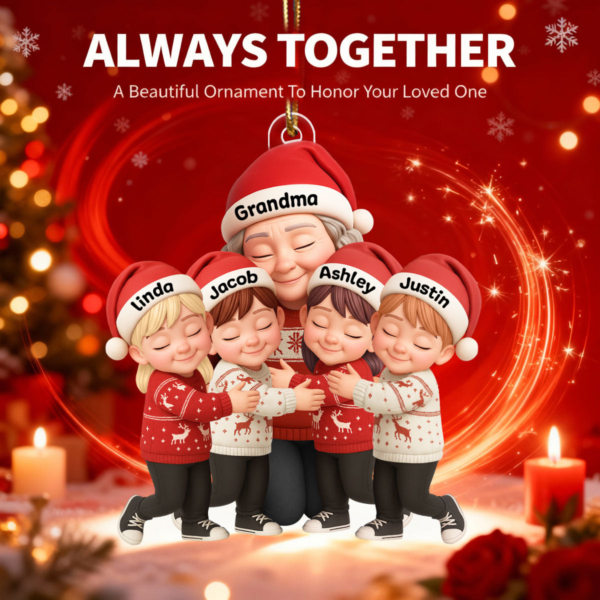 Grandma’s Loving Embrace – Custom Ornament with Grandkids’ Names – A Cherished Christmas Keepsake for Grandma, Grandkids