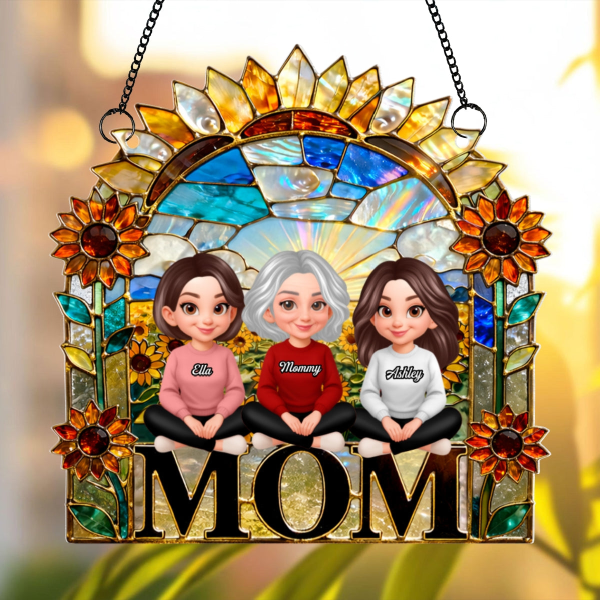 Mom And Children Sunflower - Personalized Suncatcher - Heartfelt Mother's Day Gift for Mom