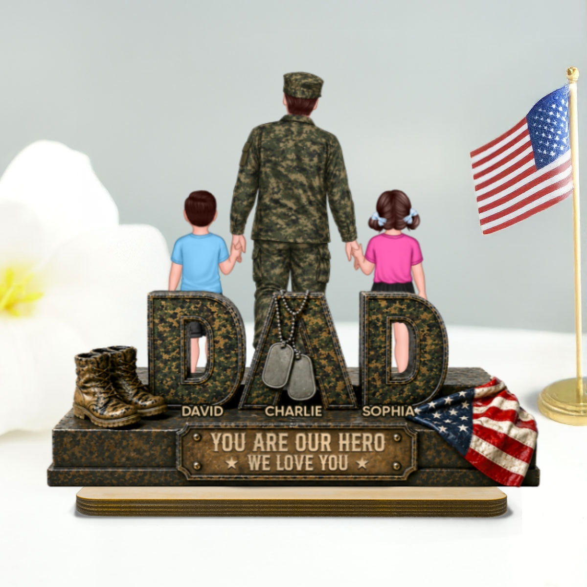 Army Dad You Are Our Hero - Personalized 2-Layered Wooden Plaque -  Gift For Dad, Husband