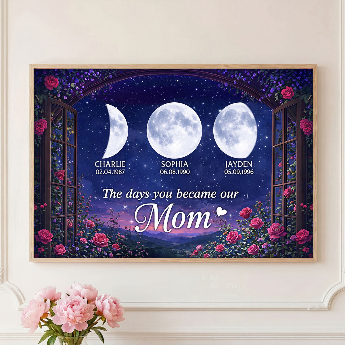 From The Window The Day You Became Mom Grandma Custom Birth Moon Phase - Personalized Poster - Mother's Day Gift For Mom, Grandma
