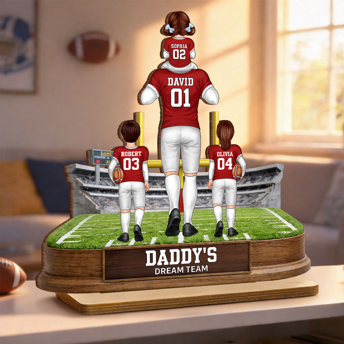 Daddy's Dream Team Football - Personalized 2-Layered Wooden Plaque - Gift For Football Dad