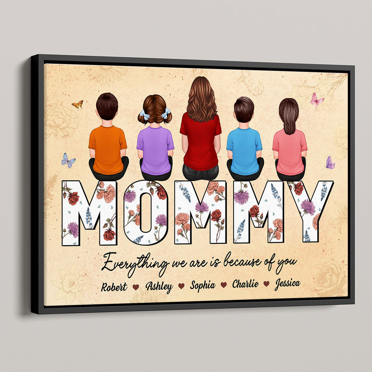 Happy Mother's Day Mommy Back View Family Sitting, Personalized Poster