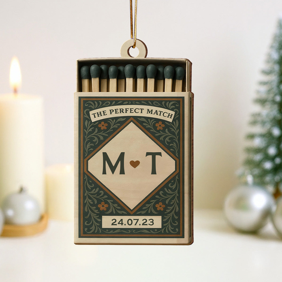 3D Effect Christmas Perfect Match Couple Match Box - Personalized Wooden Ornament - Heartfelt Gift For Couple