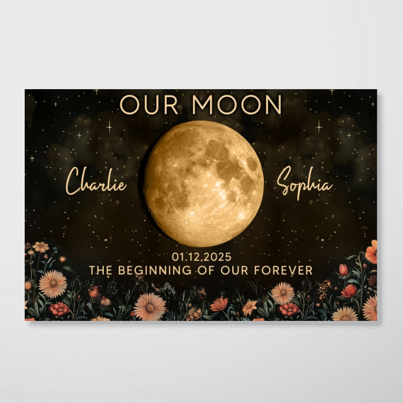 Night Sky Love Story Couple Custom Moon Phase Anniversary Date - Personalized Poster - Heartfelt Anniversary Gift, Valentine Gift, Wedding Gift For Couple