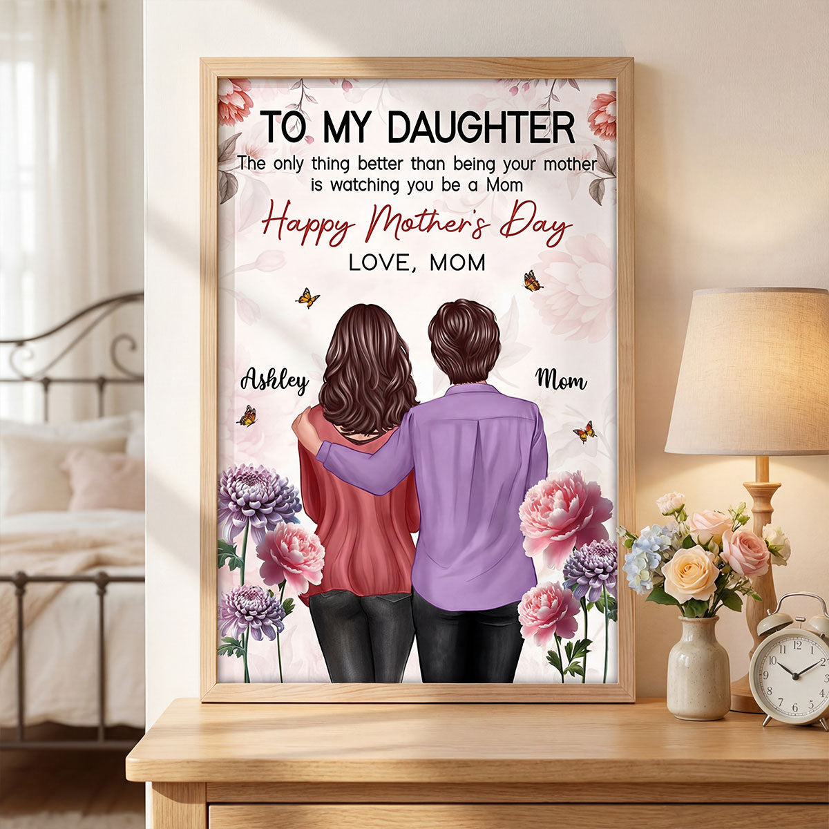 To My Daughter From Mom Birth Month Flower Floral Pink Tone - Personalized Poster - Mother's Day Gift
