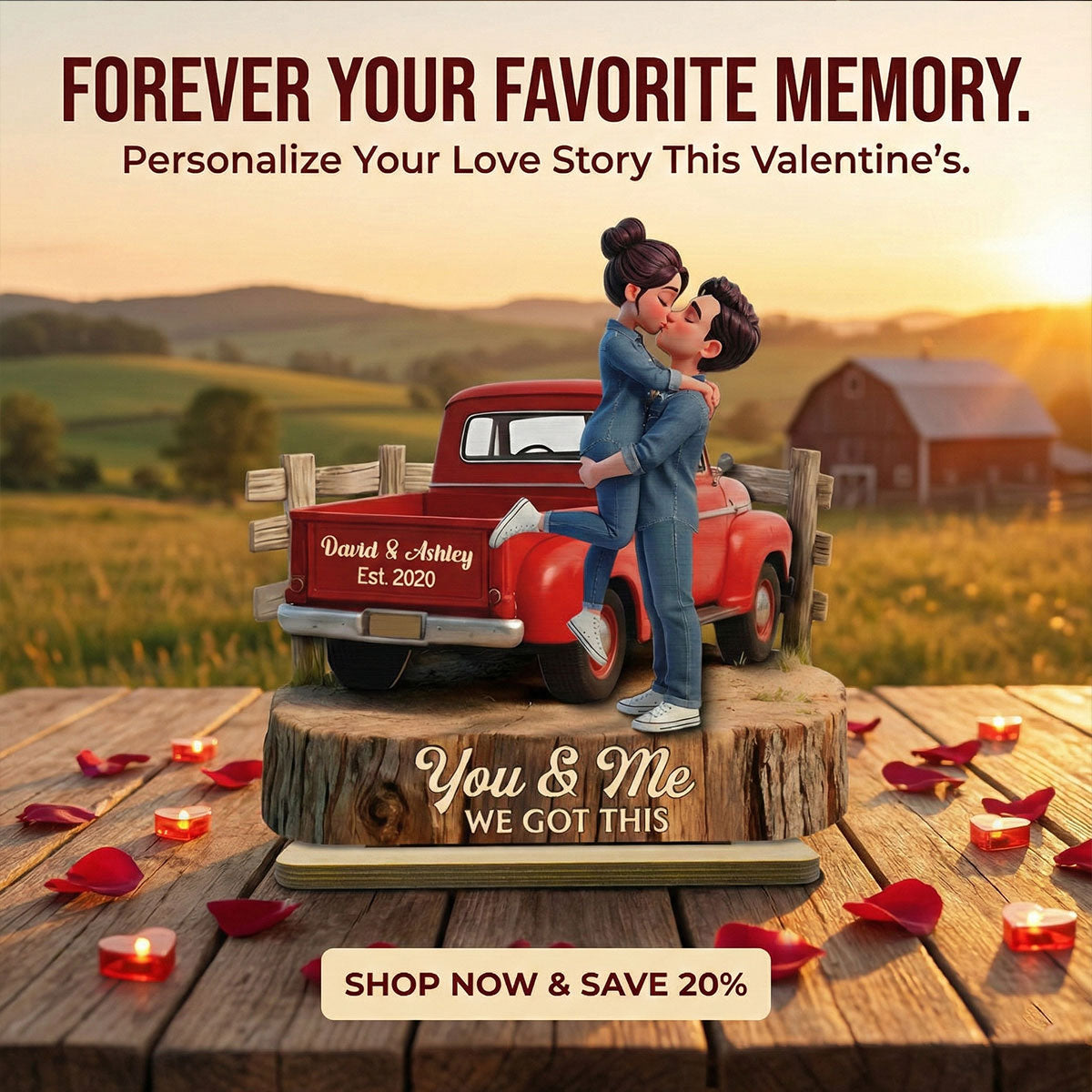 Romantic Couple Pickup Truck You & Me We Got This - Personalized 2-Layered Wooden Plaque - Gift For Couple, Farmhouse Decor