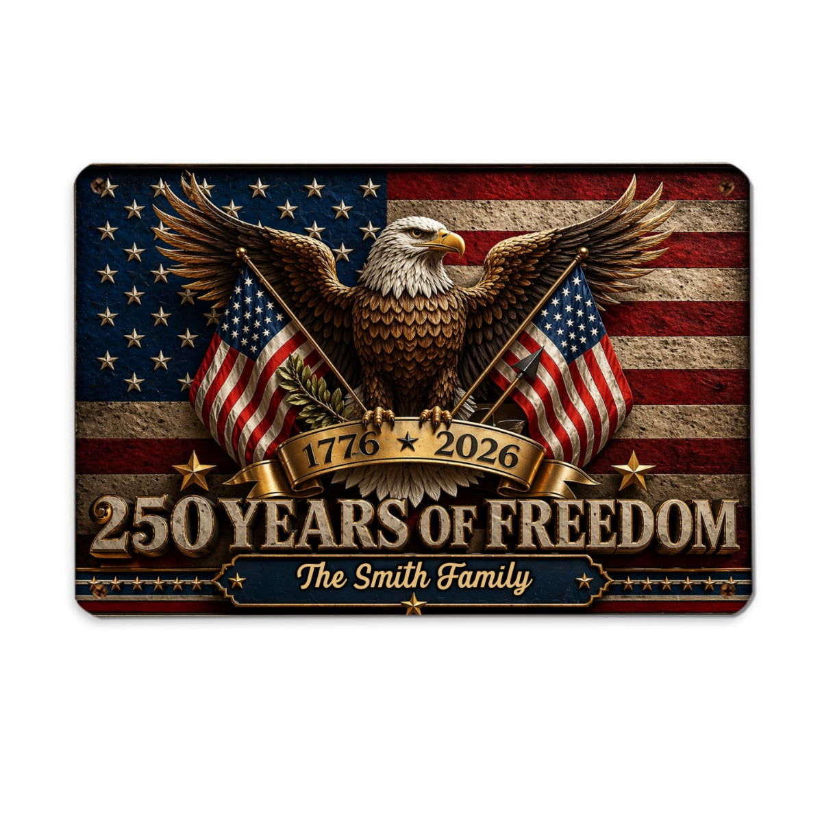 America 250th Anniversary Eagle - Personalized Metal Sign - 250th Anniversary America Patriotic, Family Decoration