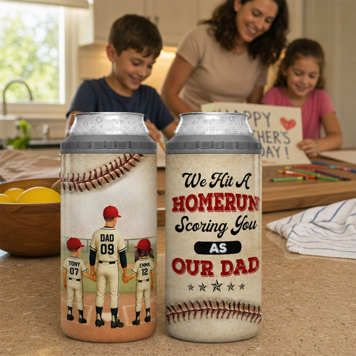We Caught The Best Dad Baseball Dad & Kids - Personalized Can Cooler - Father's Day Gift For Dad, Husband