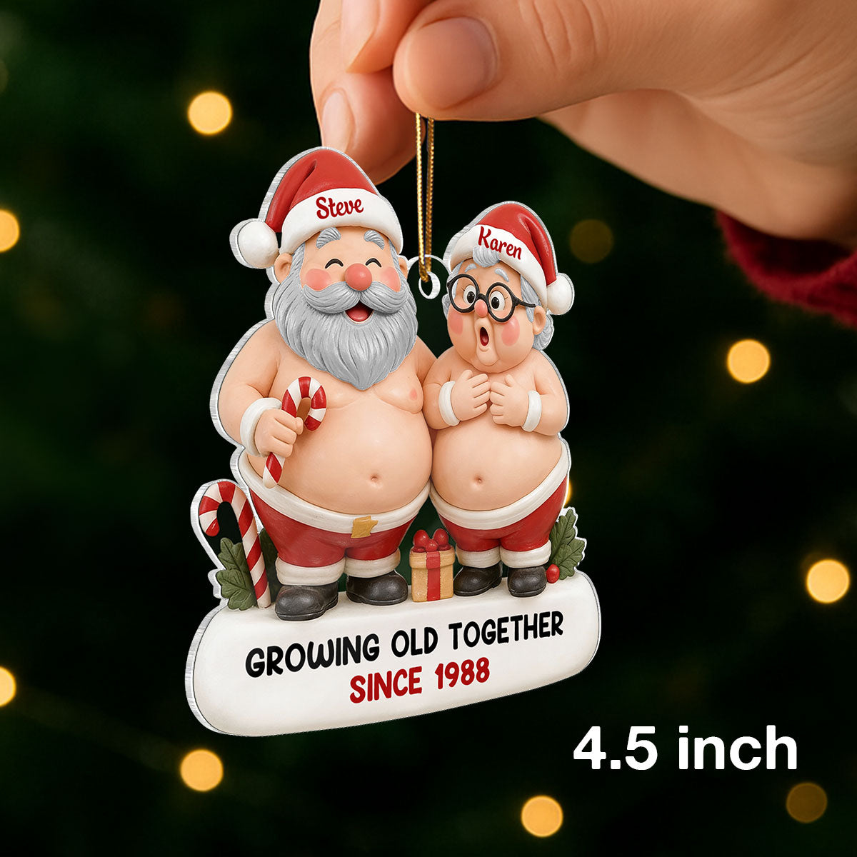 Custom Funny Old Santa Couple - Personalized Acrylic Ornament - Christmas Gift for him, for her