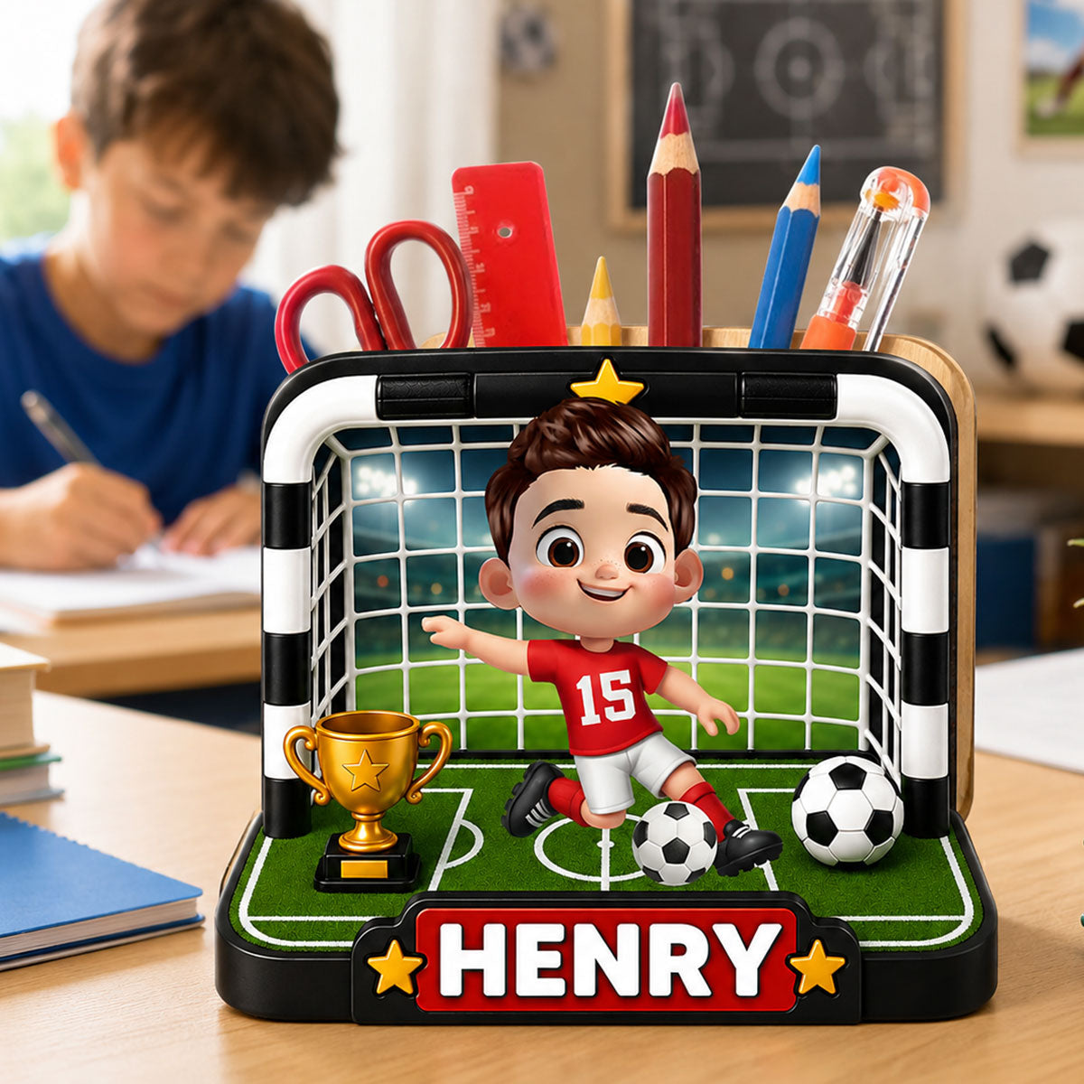 Trending Soccer Kids - Personalized Pencil Holder - Back To School Gift For Kid, Girl, Boy