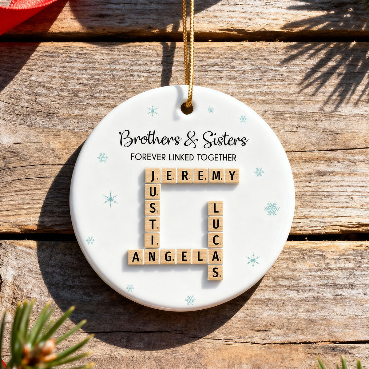 Family Crossword - Personalized Ceramic With Acrylic Ornament - Unique Christmas Gift For Family