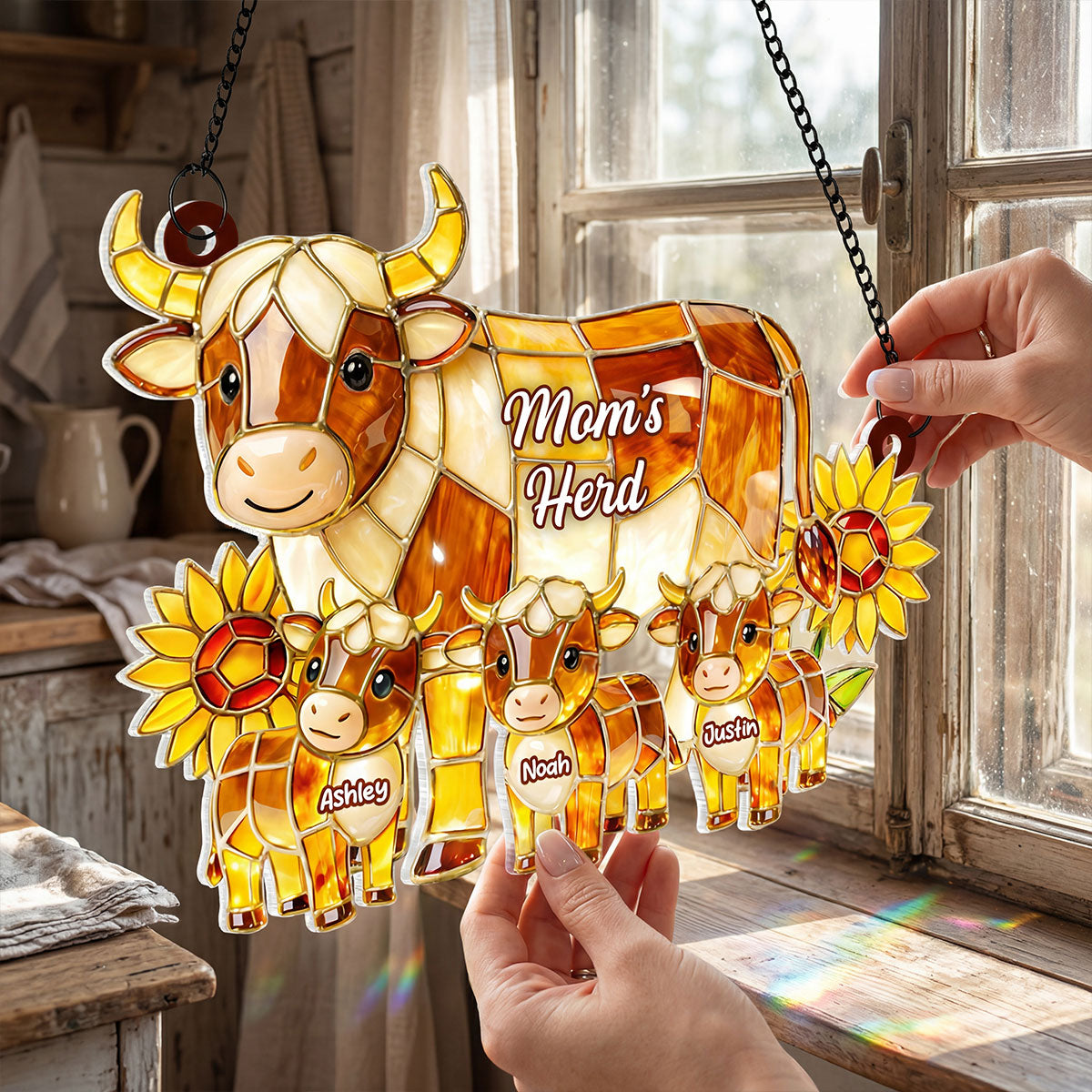 Grandma Mom's Herd - Personalized Suncatcher - Heartfelt Mother's Day Gift for Mom, Grandma, Wife
