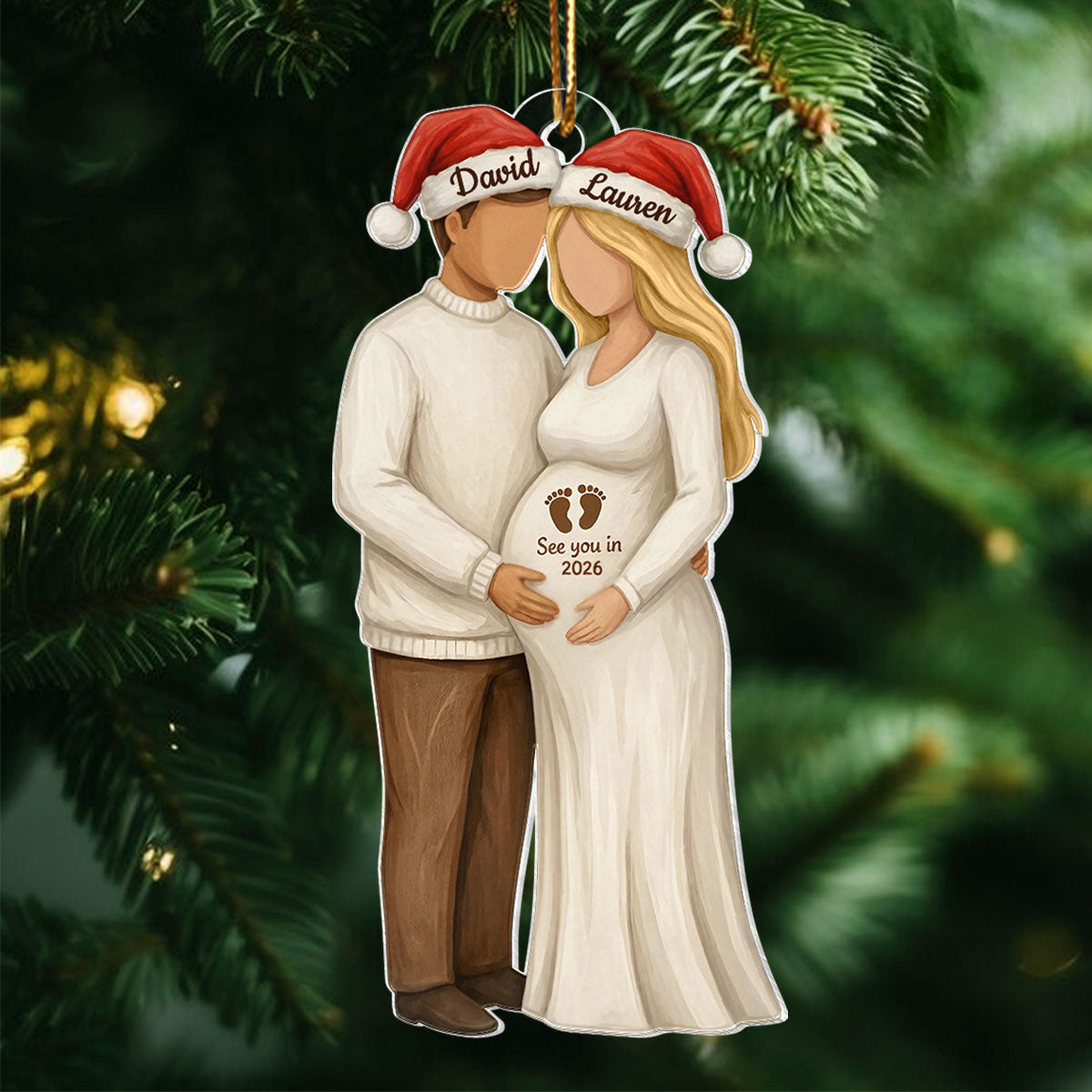 3D Effect Wooden Pregnancy Announcement - Personalized Acrylic Ornament - Heartwarming Christmas Gift For Couple, Family