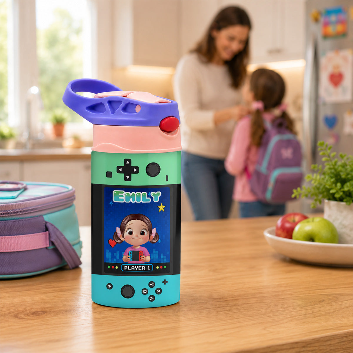 Gaming Controller Theme Cute Gamer Kid - Personalized Kid Insulated Water Bottle - Stainless Steel Toddler Cups with Straws, BPA Free, Leak-Proof