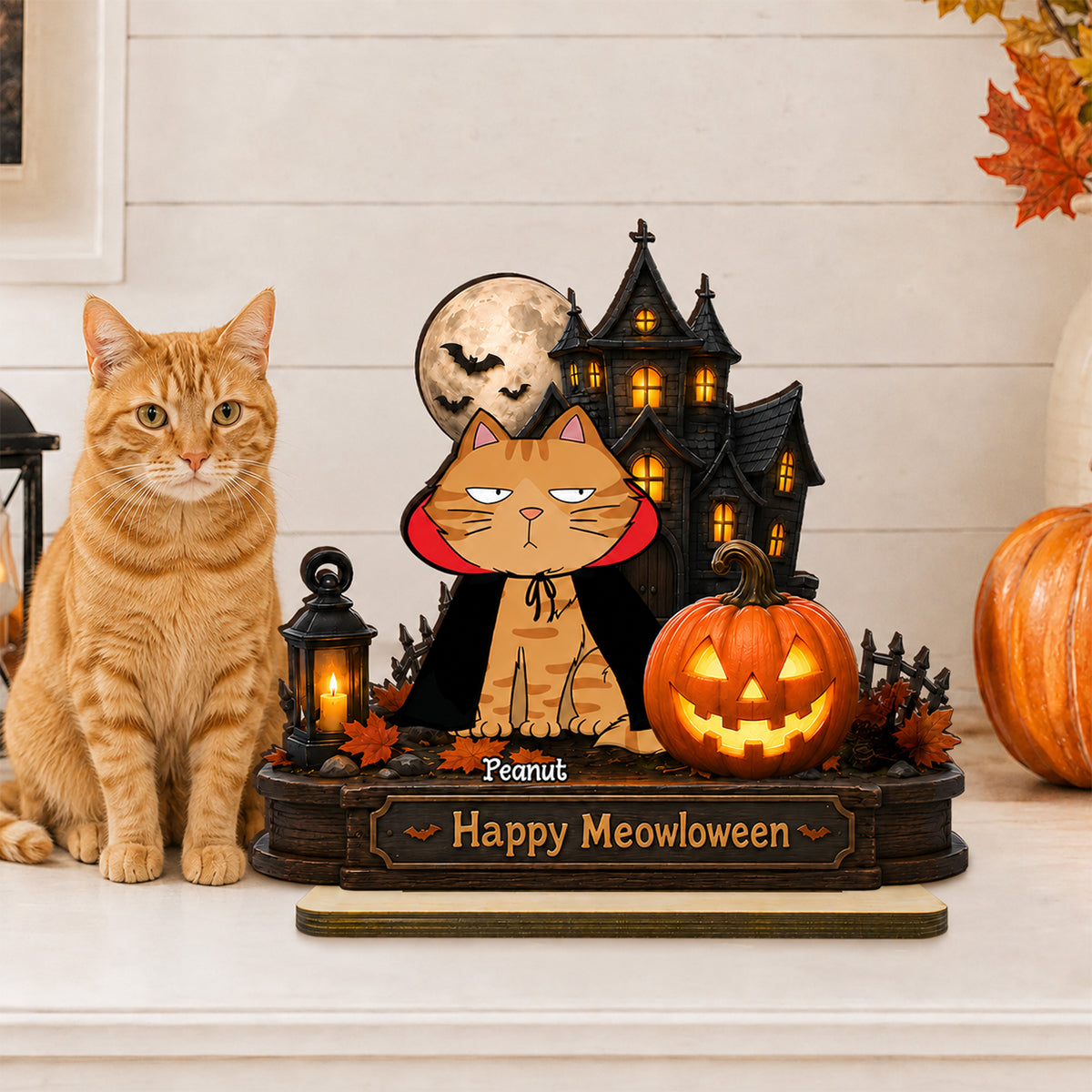 Happy Meowloween  Cats - Personalized 2-Layered Wooden Plaque - Halloween Spooky Decor for Cat Lovers