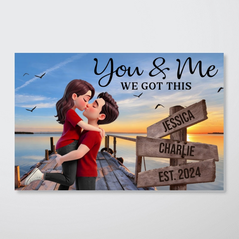 Eternal Love Couple Sitting At Lake Dock Sign Posts - Personalized Poster - Heartfelt Valentine, Anniversary Gift For Him, For Her