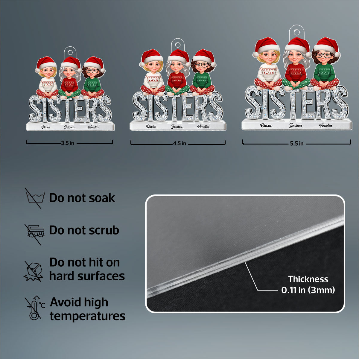 3D Shining Effect Sisters Forever Together Beautiful Women - Personalized Acrylic Ornament - Gift For Sisters