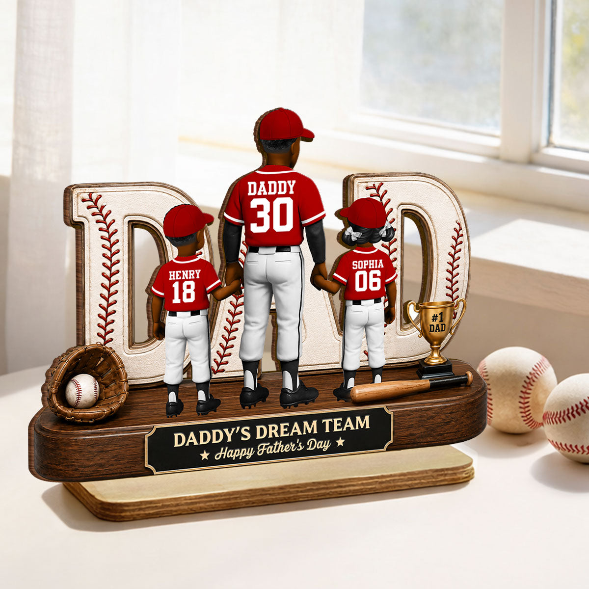 No 1 Baseball Dad Legend We Caught The Best Dad - Personalized 2-Layered Wooden Plaque -  Gift For Dad, Husband